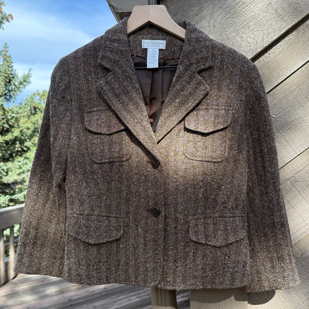EUC Vintage Worthington Tweed Herringbone Brown Stripe Blazer